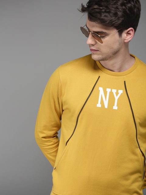 

HERE&NOW Men Mustard Yellow Printed Sweatshirt