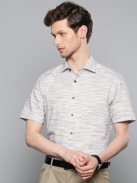 

Louis Philippe Men Off-White & Black Classic Fit Striped Formal Shirt