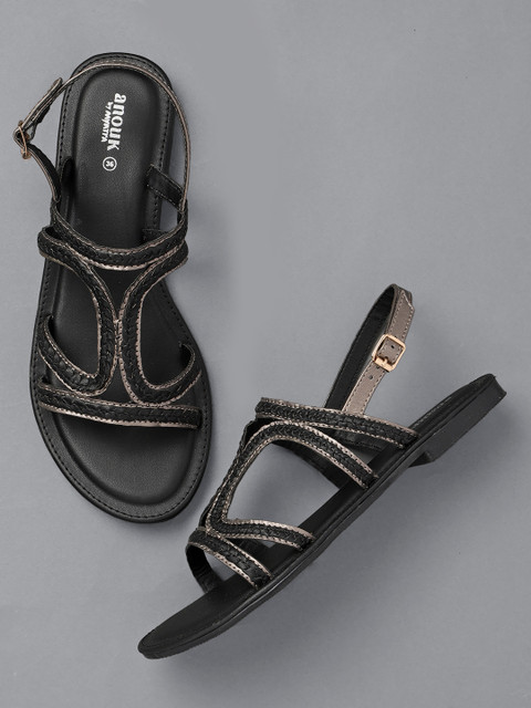 

Anouk Women Black Woven Design Open Toe Flats