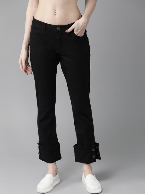 

Roadster Women Black Regular Fit Solid Regular Trousers