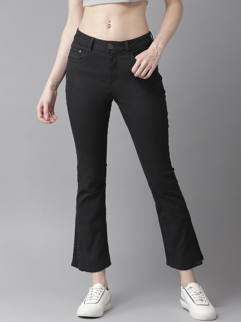 

Roadster Women Black Bootcut Mid-Rise Clean Look Cropped Stretchable Jeans
