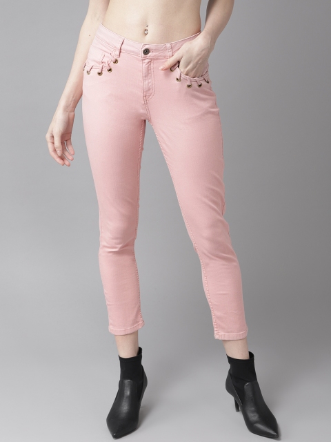 

Roadster Women Pink Regular Fit Solid Cropped Chinos