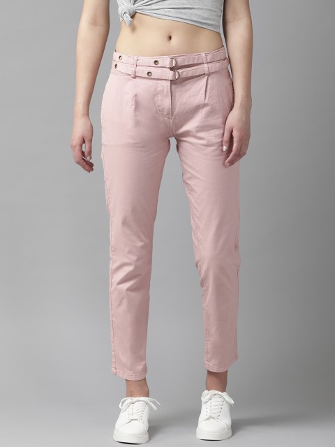 

Roadster Women Pink Regular Fit Solid Cropped Trousers