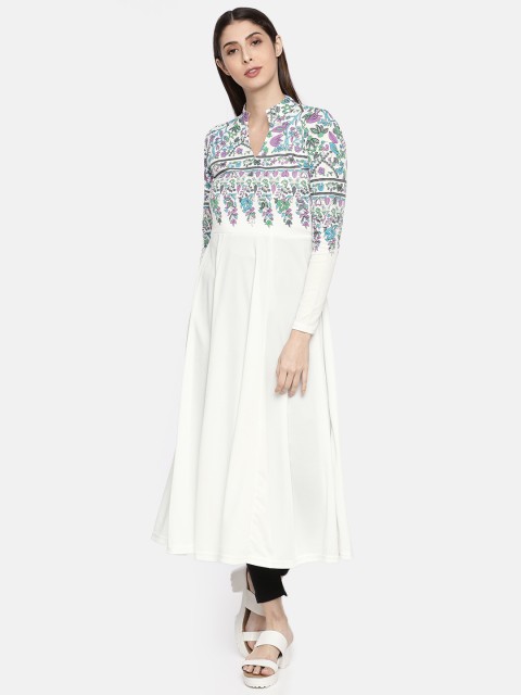 

Ira Soleil Women White Printed Knitted A-Line Kurta