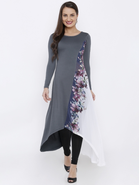 

Ira Soleil Women Grey & White Printed A-Line Kurta