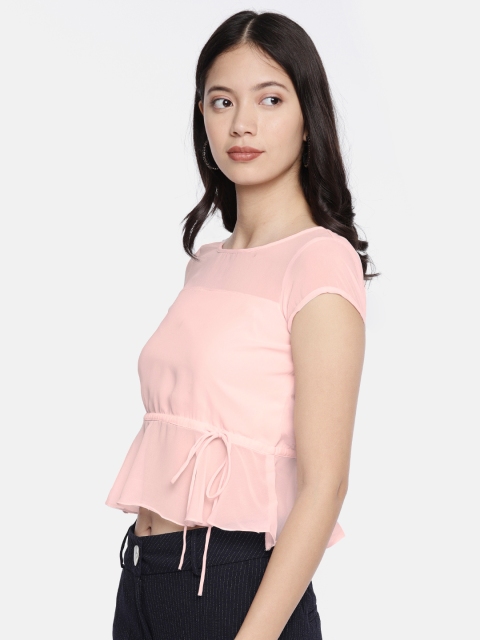

Ira Soleil Women Rose Pink Solid Cinched Waist Top