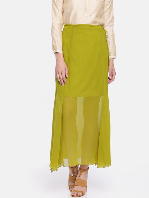 

Ira Soleil Women Olive Green Solid Semi Sheer Straight Skirt