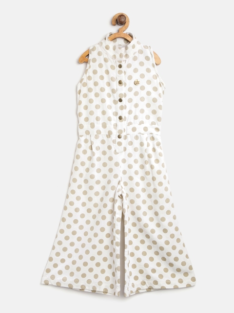 

WONDERMOM Girls White & Beige Printed Basic Jumpsuit