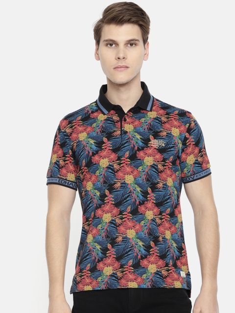 

Ed Hardy Men Black & Red Printed Polo Collar T-shirt