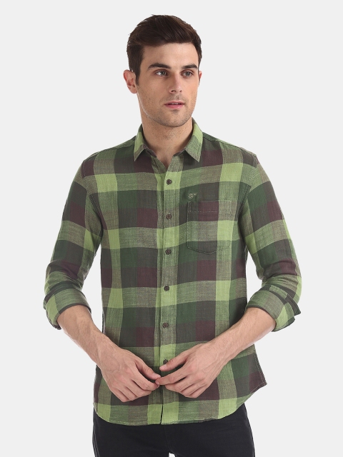

Ed Hardy Men Green Slim Fit Checked Casual Shirt