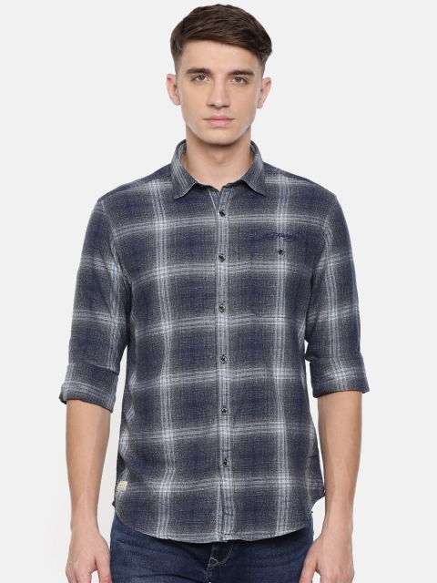 

Ed Hardy Men Grey & Navy Blue Slim Fit Checked Casual Shirt