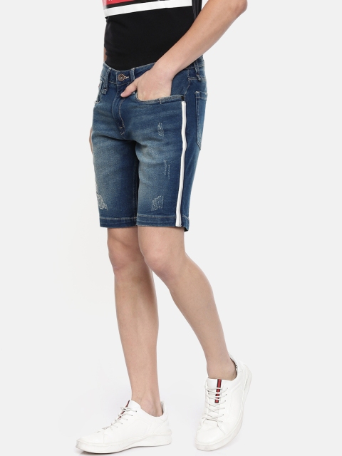 

Ed Hardy Men Blue Washed Dagger Slim Fit Distressed Denim Shorts