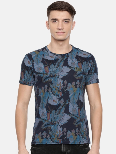 

Ed Hardy Men Navy Blue Printed Round Neck Pure Cotton T-shirt