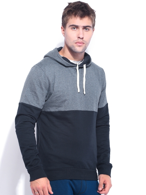 

Campus Sutra Grey & Blue Hooded Sweatshirt