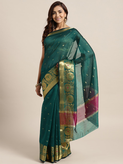 

Chhabra 555 Green & Golden Woven Design Handloom Banarasi Saree