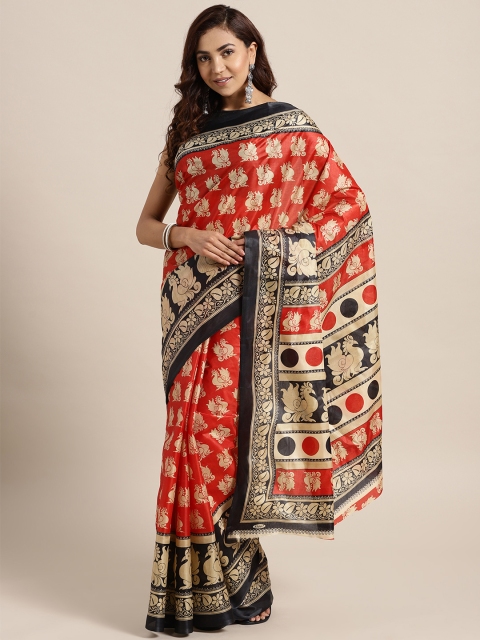 

Chhabra 555 Red & Beige Printed Bhagalpuri Saree