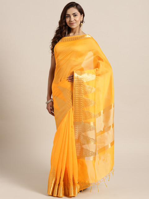 

Chhabra 555 Yellow & Golden Solid Handloom Banarasi Saree, Mustard