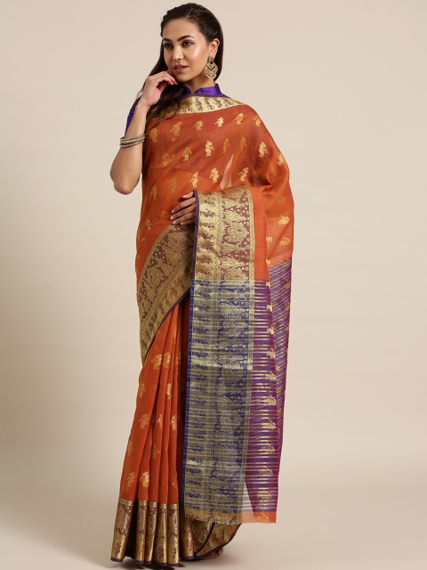 

Chhabra 555 Rust Orange & Golden Banarasi Handloom Woven Design Kota Saree