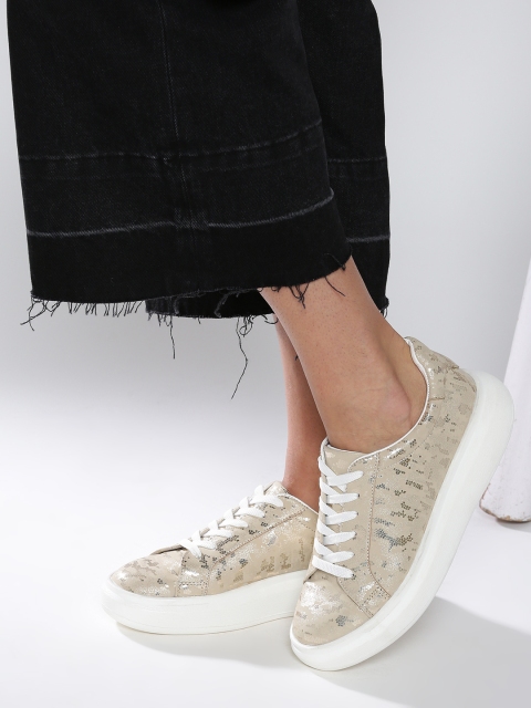 

CORSICA Women Beige & Gold-Toned Printed Sneakers