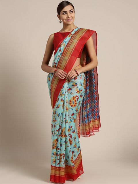 

Ishin Blue & Red Printed Saree