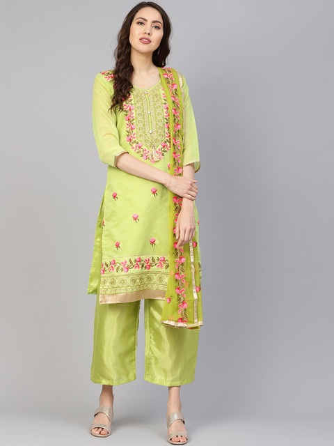 

Ishin Green Embroidered Unstitched Dress Material