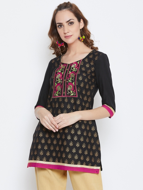 

AASK Women Multicoloured Embroidered A-Line Kurti, Black