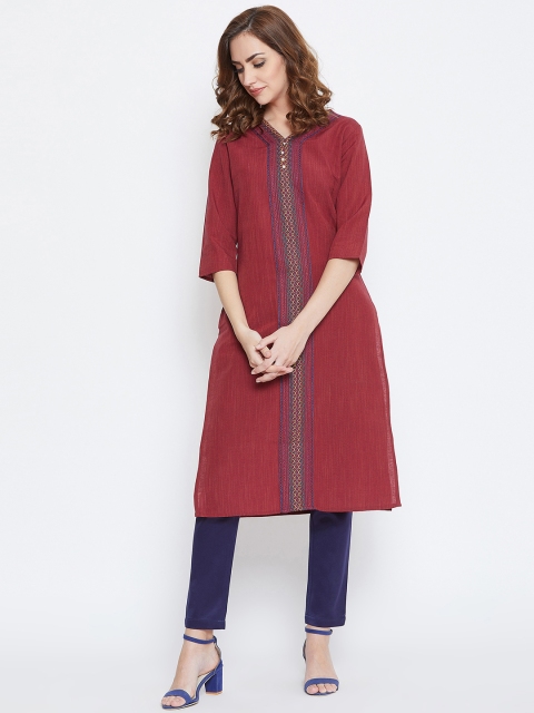 

AASK Women Maroon Woven Design A-Line Kurta