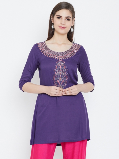 

AASK Women Purple Embroidered A-Line Kurti