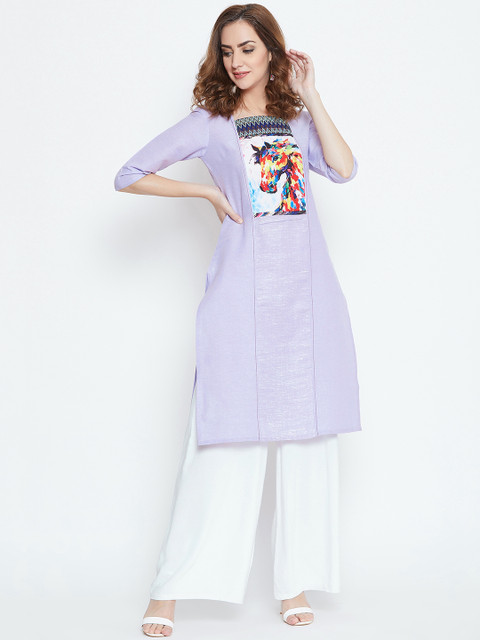 

AASK Women Purple Quirky Yoke Design Straight Kurta