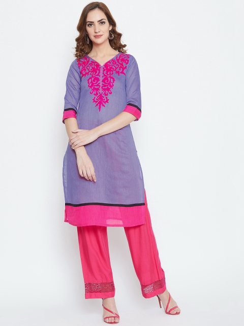 

AASK Women Purple Embroidered A-Line Kurti