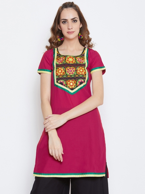 

AASK Women Multicoloured Embroidered A-Line Kurti, Pink