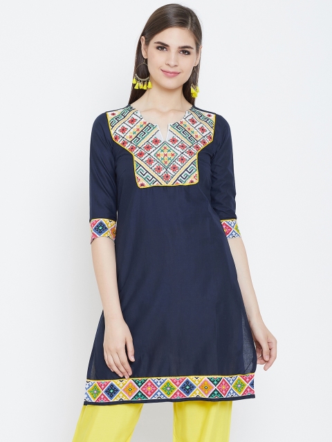 

AASK Women Navy Blue Embroidered A-Line Kurti