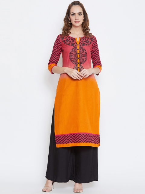 

AASK Women Orange & Red Printed Straight Kurta