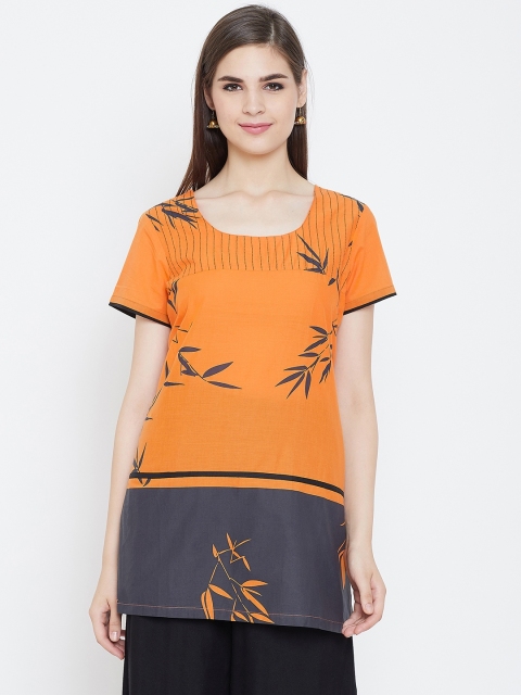 

AASK Women Orange & Grey Printed Straight Kurti