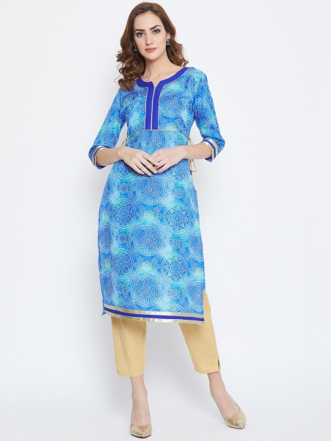 

AASK Women Blue Printed Straight Kurti