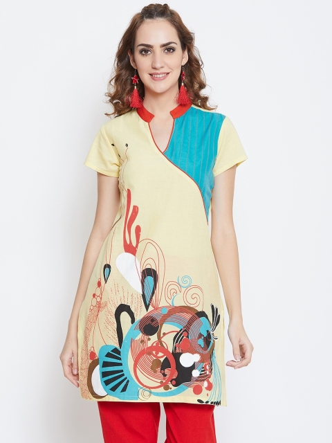 

AASK Women Multicoloured Printed Straight Kurti, Yellow