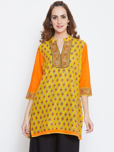 

AASK Women Yellow & Orange Printed Straight Kurti