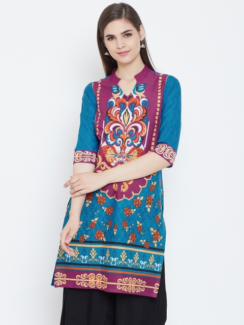 

AASK Women Multicoloured Printed Straight Kurti, Blue