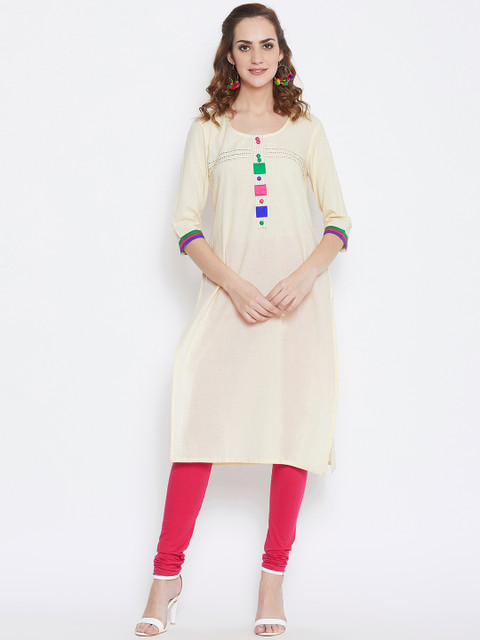 

AASK Women Beige Yoke Design Straight Kurta
