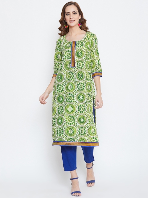 

AASK Women Green Printed Straight Kurta