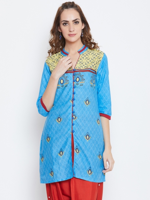 

AASK Women Blue Printed Straight Kurti