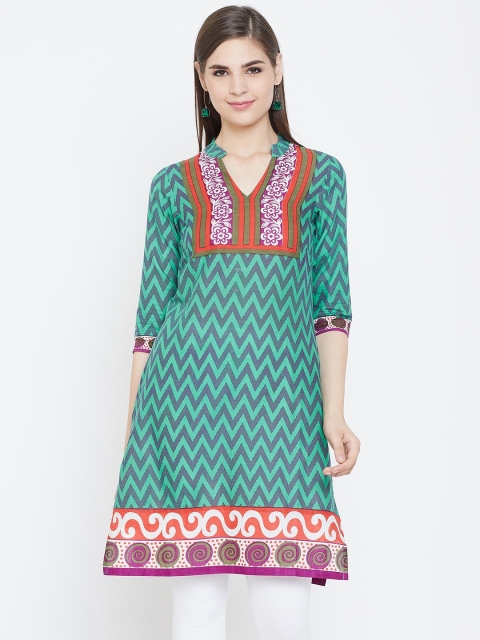 

AASK Women Multicoloured Printed Straight Kurti, Green