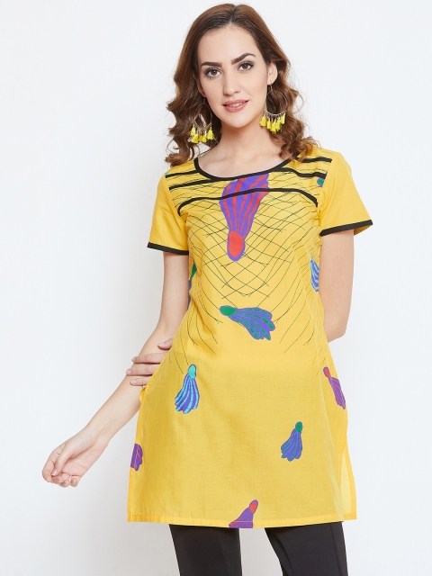 

AASK Women Yellow Printed Straight Kurti
