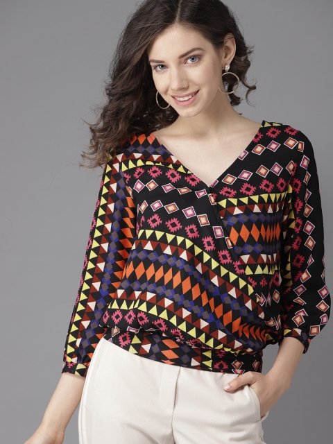

HERE&NOW Women Multicoloured Printed Wrap Top, Multi