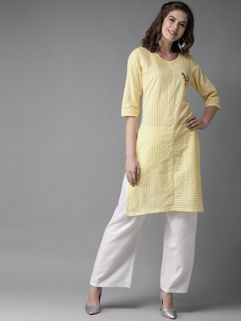 

HERE&NOW Women Yellow & White Striped Straight Kurta