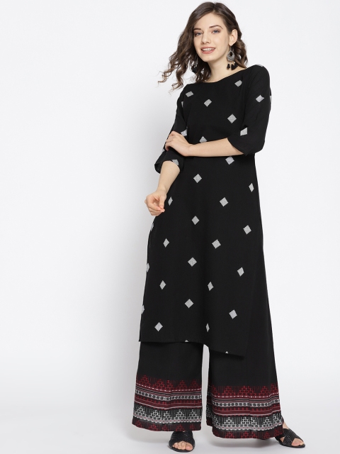 

HERE&NOW Women Black & White Self Design Kurta with Palazzos