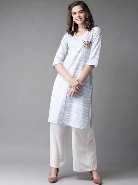 

HERE&NOW Women Blue & White Striped Straight Kurta