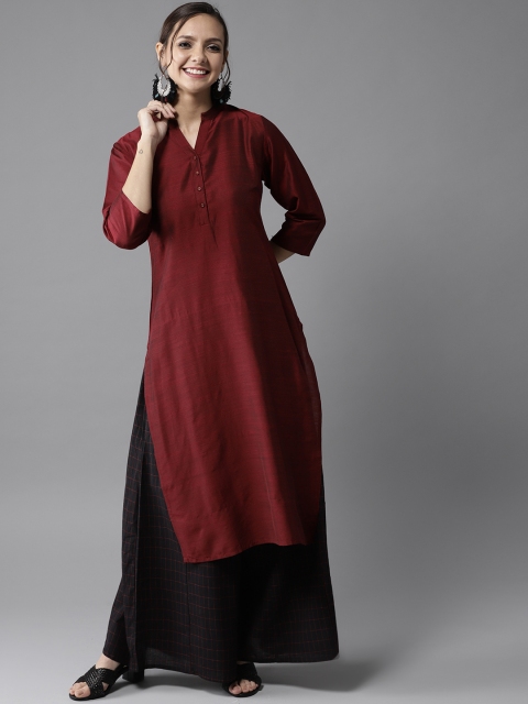 

HERE&NOW Women Maroon & Black Solid Kurta with Palazzos