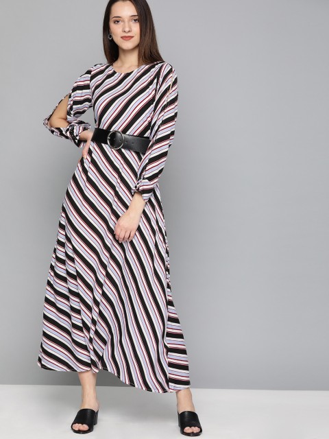 

HERE&NOW Women Striped Black & Blue Maxi Dress