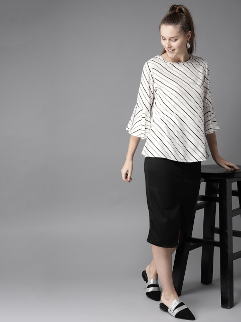 

HERE&NOW Women White Striped A-Line Top